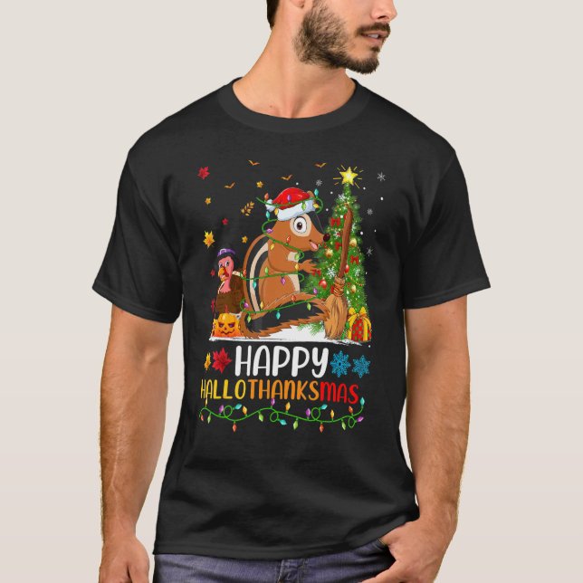 Chipmunk Animal   Happy Chipmunk Hellothanksmas T-Shirt (Front)