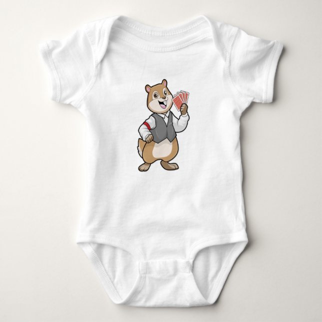 Chipmunk at Poker with Poker cards Baby Bodysuit (Front)