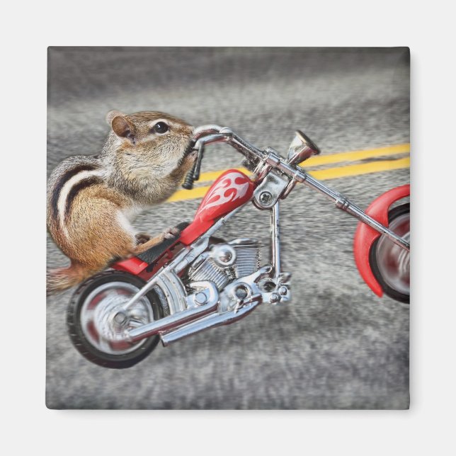 Chipmunk Biker Riding a Motorcycle Magnet (Front)