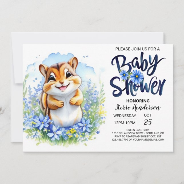 Chipmunk Blue Boy Baby Shower Invitation (Front)