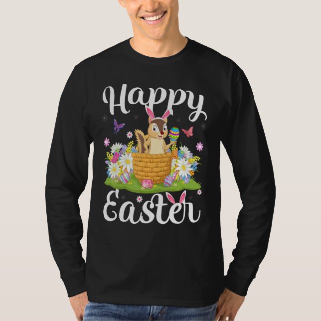 Chipmunk Easter Egg Hunting Floral Chipmunk Easter T-Shirt (Front)