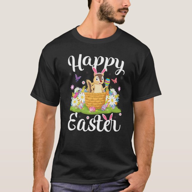 Chipmunk Easter Egg Hunting Floral Chipmunk Easter T-Shirt (Front)