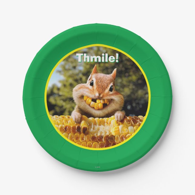 Chipmunk Eating Corn Paper Plate (Front)