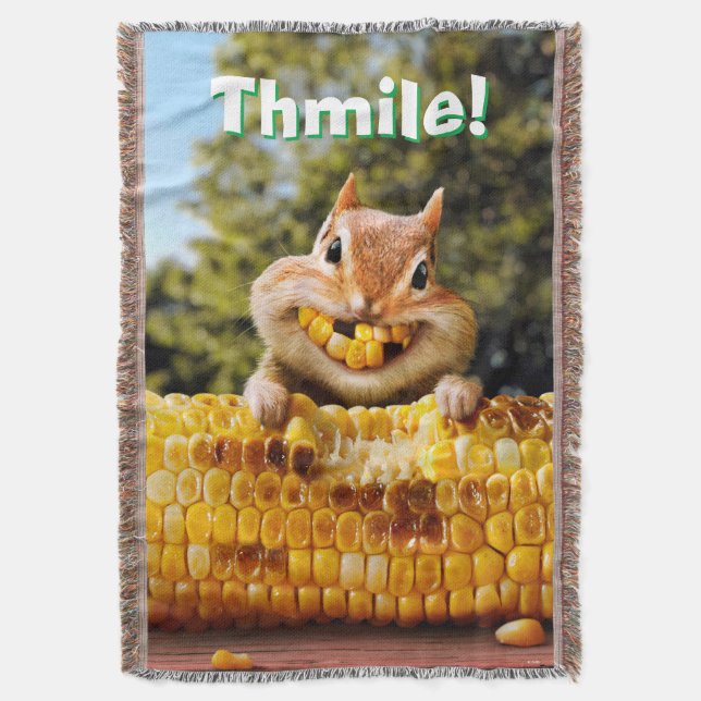Chipmunk Eating Corn Throw Blanket (Front Vertical)