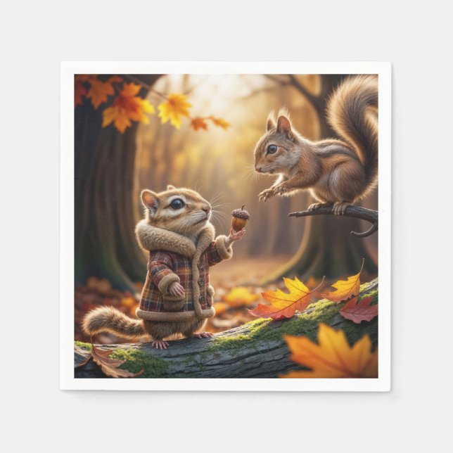 Chipmunk Encounter In an Autumn Woods Napkin (Front)