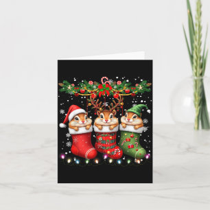 Chipmunk In Christmas Socks Lights Chipmunk Xmas Card