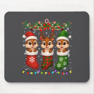 Chipmunk In Christmas Socks Lights Chipmunk Xmas L Mouse Pad
