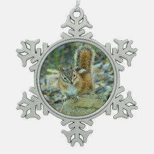 Chipmunk in Glacier National Park Snowflake Pewter Christmas Ornament