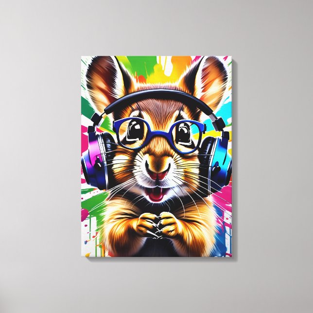 Chipmunk in headphones, graffiti canvas print (Front)
