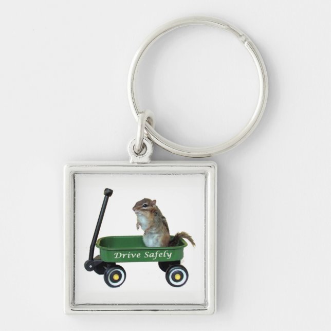 Chipmunk in Wagon - Drive Safely Key Ring (Front)