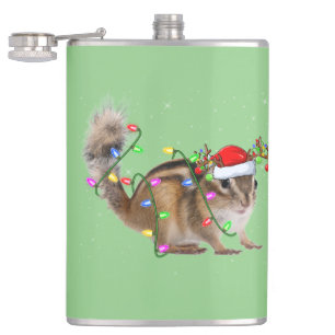 Chipmunk Lover Xmas Lighting Santa Chipmunk Xmas Hip Flask