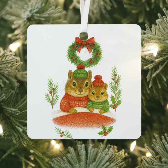 Chipmunk Mum & Child Christmas Whimsical Ornament (Insitu)