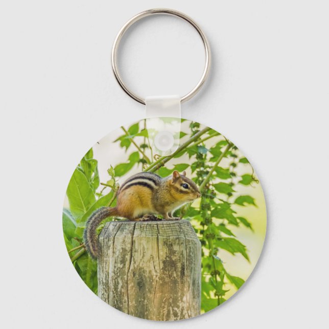 Chipmunk on a Fence Post Key Ring (Front)