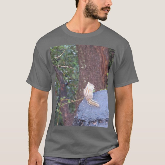 Chipmunk On A Tree Stump T-Shirt (Front)