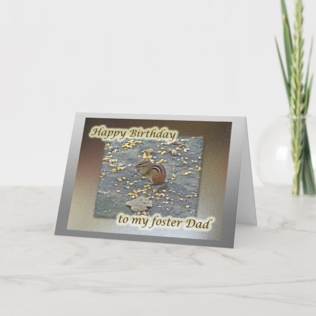 Chipmunk on Rock Birthday Foster Dad Card (Front)