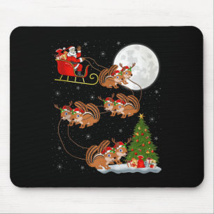 Chipmunk Santa Sleigh Flying Funny Magical Christm Mouse Pad