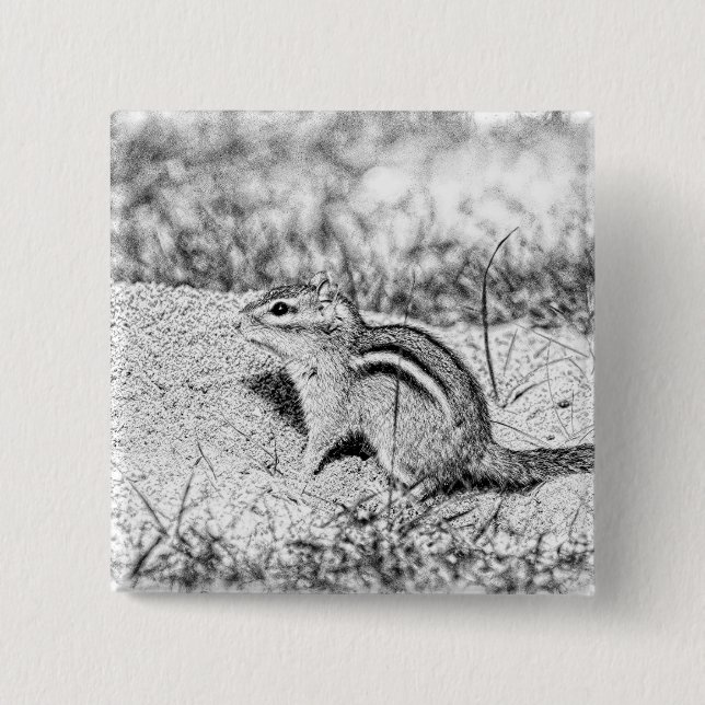 Chipmunk Sketch 15 Cm Square Badge (Front)