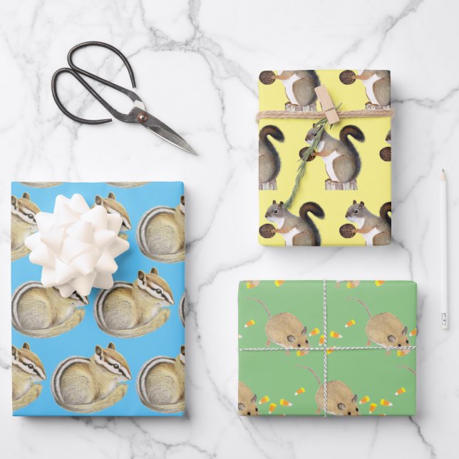 Chipmunk, Squirrel and Mouse Wrapping Paper Sheet (Front)