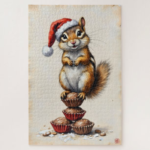 Chipmunk Stuffed Cheeks Christmas Candy Hat Jigsaw Puzzle