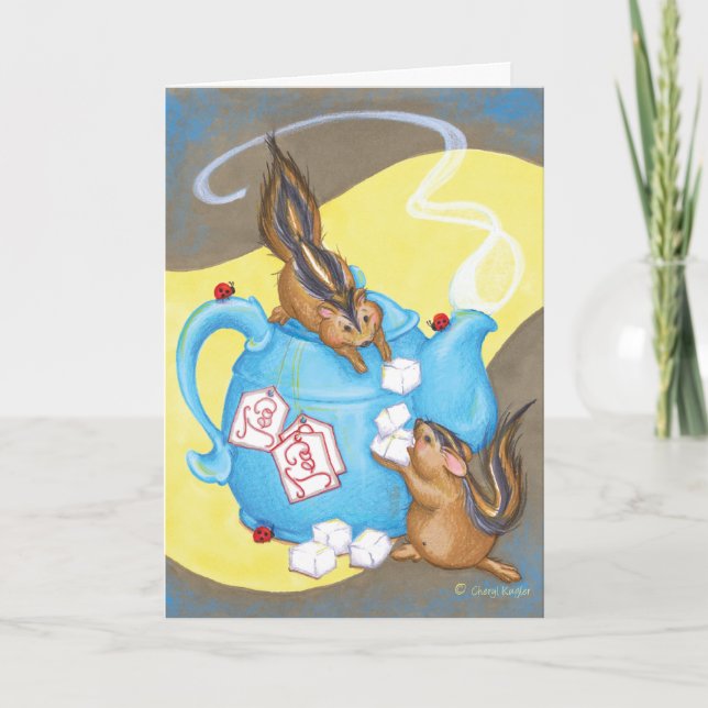 Chipmunk Tea Party / Birthday Greeting Card (Front)