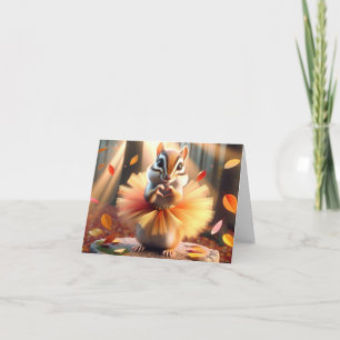 Chipmunk Wearing a Tutu On a Tree Stump Card