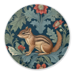 Chipmunk William Morris style Left Facing Leafy Ceramic Knob