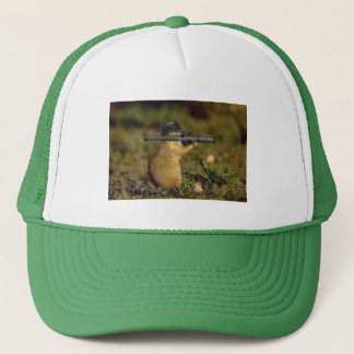 chipmunk with a gun trucker hat