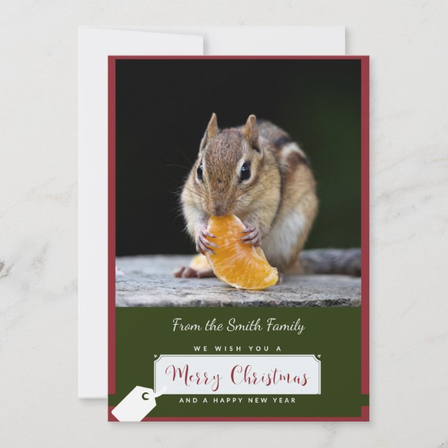Chipmunk with a Mandarin Slice Christmas Card (Front)