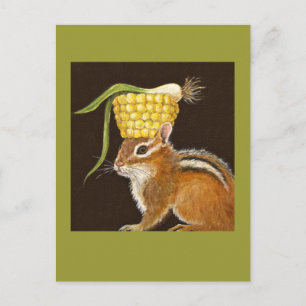 chipmunk with corn and scallion hat postcard