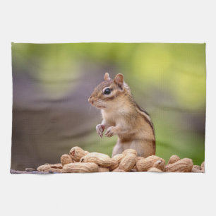 Chipmunk with peanuts tea towel