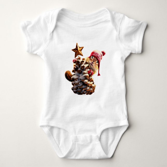 Chipmunk With Pine Cone Tree Baby Bodysuit (Front)