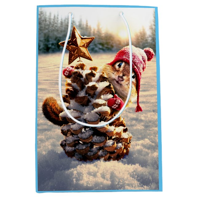 Chipmunk With Pine Cone Tree Medium Gift Bag (Front)