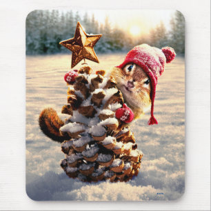 Chipmunk With Pine Cone Tree Mouse Pad