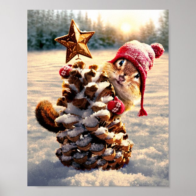 Chipmunk With Pine Cone Tree Poster (Front)