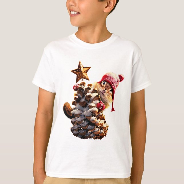 Chipmunk With Pine Cone Tree T-Shirt (Front)