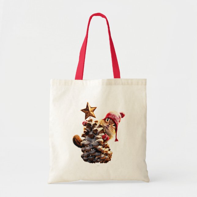 Chipmunk With Pine Cone Tree Tote Bag (Front)