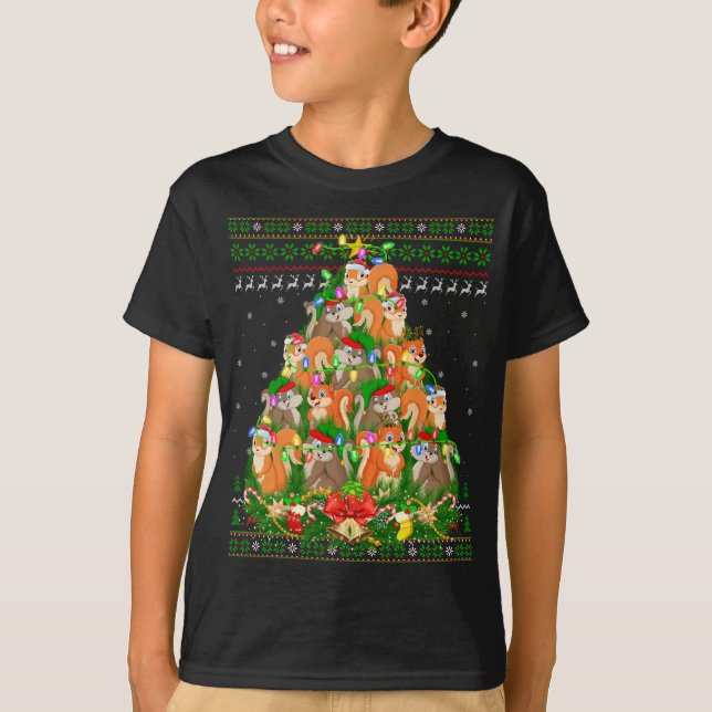 Chipmunk Xmas Lighting Tree Santa Chipmunk Ugly Ch T-Shirt (Front)