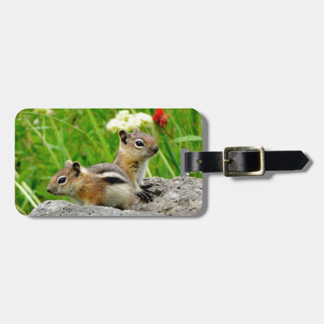 Chipmunks and wildflowers luggage tag (Front Horizontal)
