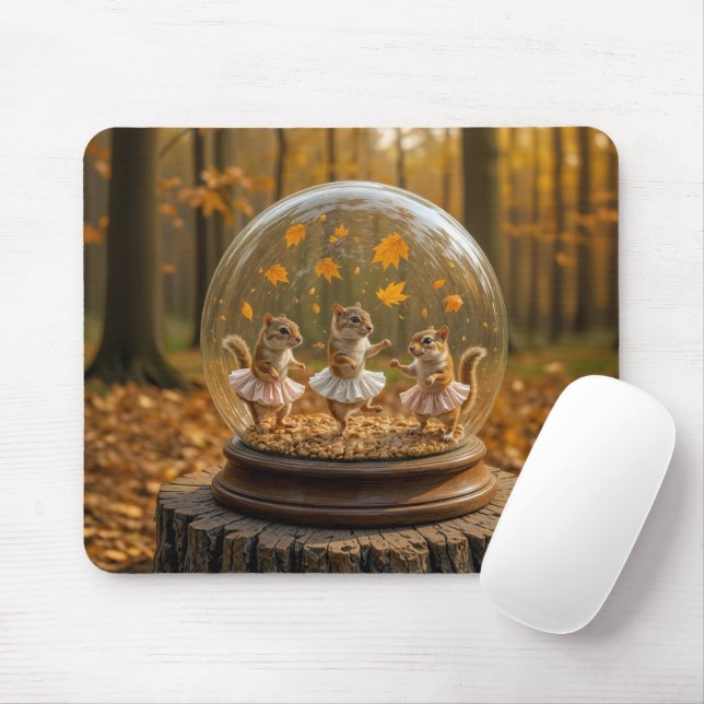 Chipmunks Dancing In a Glass Globe Mouse Pad (With Mouse)