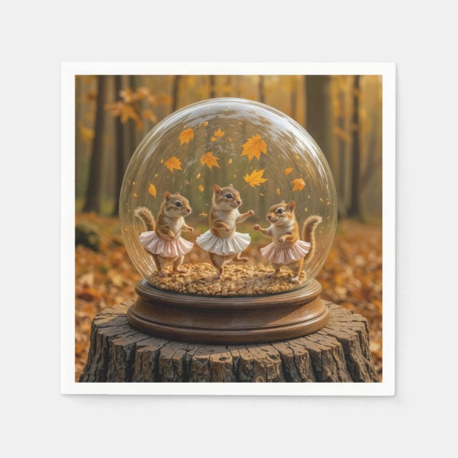 Chipmunks Dancing In a Glass Globe Napkin (Front)