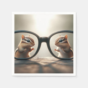 Chipmunks Peering Through Big Black Glasses Napkin