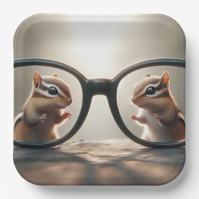 Chipmunks Peering Through Big Black Glasses  Paper Plate (Front)