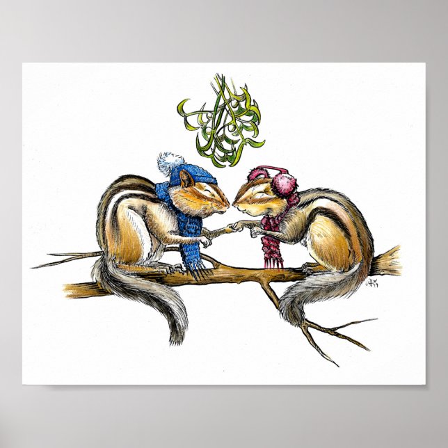Chipmunks Under the Mistletoe Print (Front)