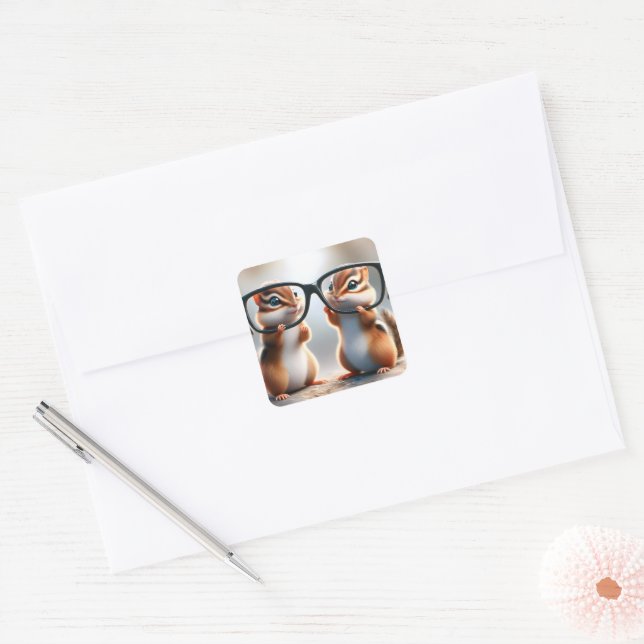 Chipmunks With Black Eyeglasses Square Sticker (Envelope)