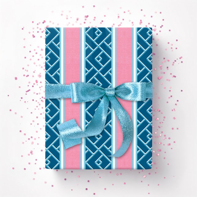 Chippendale Stripe in Pink and Deep Aqua Wrapping Paper (Creator Uploaded)