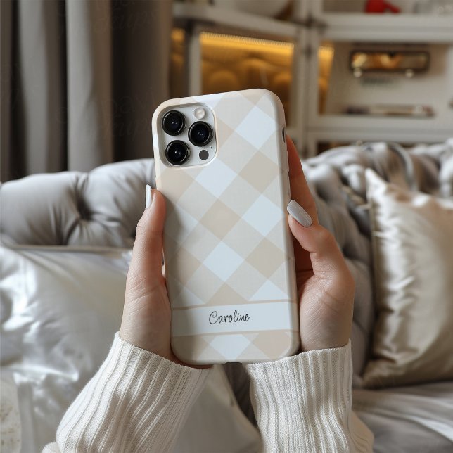 Chique Beige White Gingham Plaid Pattern Name (Creator Uploaded)
