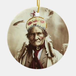 Chiricahua Apache Indian Leader Geronimo Portrait Ceramic Tree Decoration