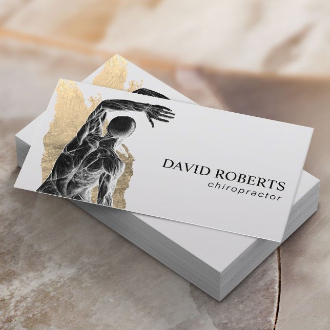 Chiropractic Anatomy Gold Brushstroke Chiropractor Business Card (Creator Uploaded)