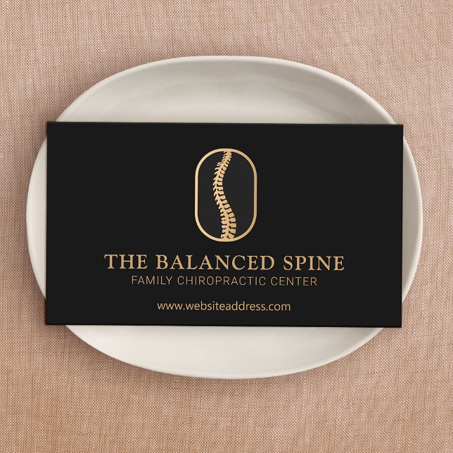 Chiropractic Chiropractor Logo Black Business Card (Creator Uploaded)