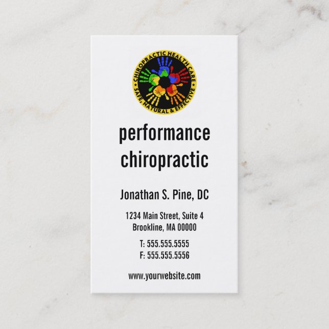 Chiropractic Logo Vertical Business Cards (Front)